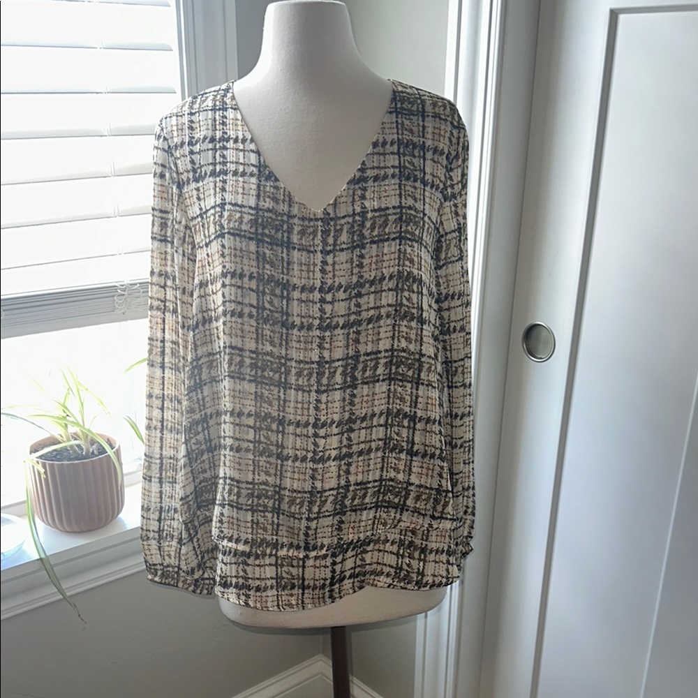 Zac & Rachel Brown Houndstooth Relaxed‎ Blouse Size Medium